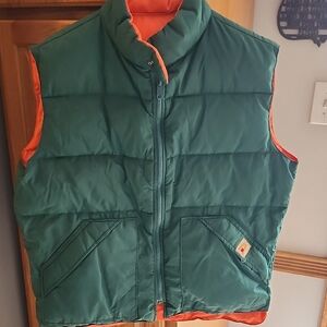 Vintage Academy Broadway Reversible Mens Down Filled Puffer Vest Green/Orange Lg